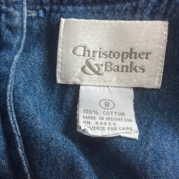 Vintage Christopher & Banks Denim Sleeveless Maxi Dress Fruit Embroidery Size 8 - Picture 3 of 4